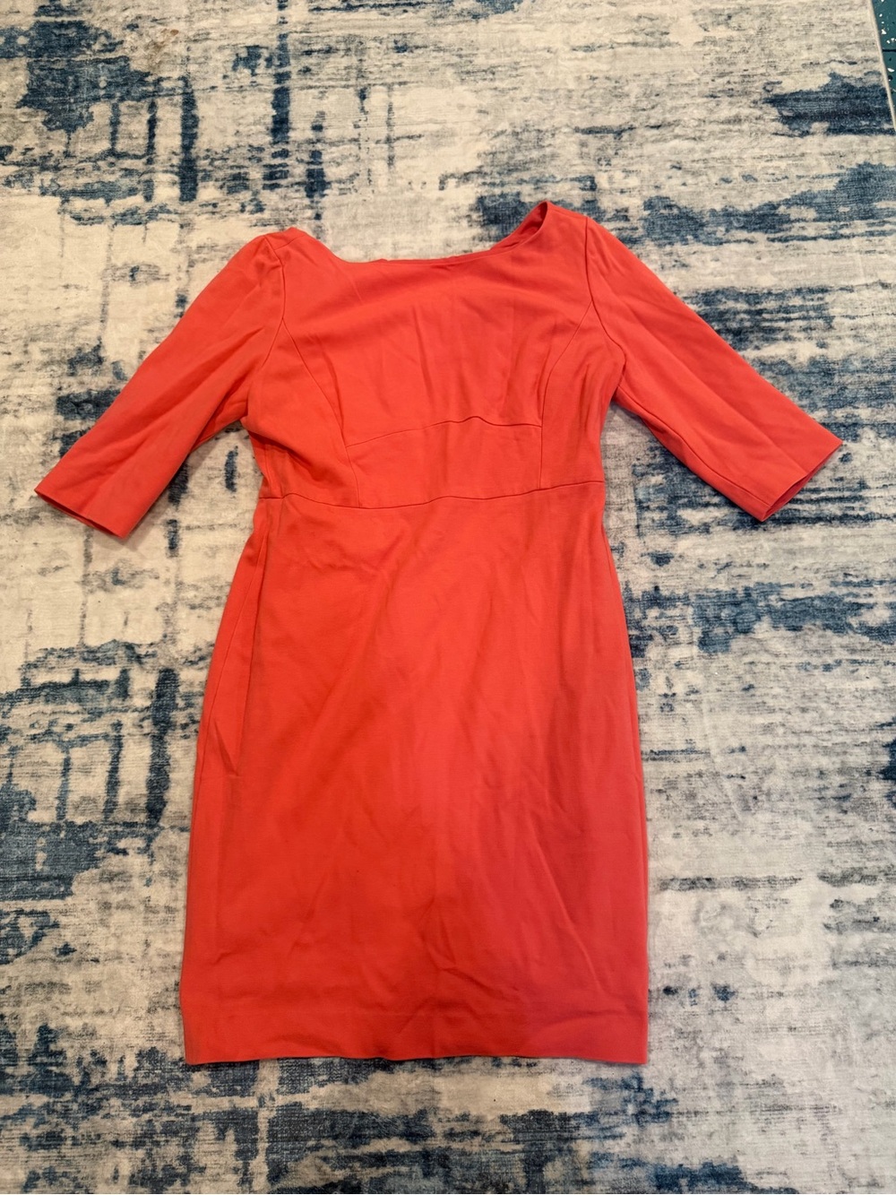 Classiques Entier Coral-Red Midi Sheath Dress with Elbow Sleeves